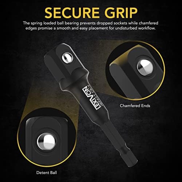LEXIVON Impact Grade Socket Adapter Set, 3" Extension Bit with Holder - Image 5