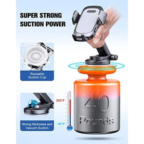 Car Phone Holder, [Strong Suction] WOCBUY Phone Holder Car for Dashboard - Image 5