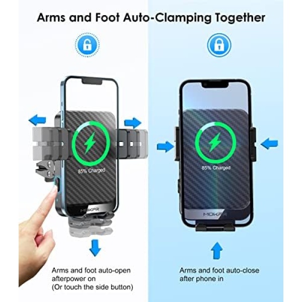 Wireless Car Charger, MOKPR 15W Fast Charging Auto-Clamping Car Phone Holder - Image 3