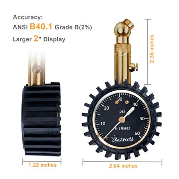 AstroAI Tire Pressure Gauge 60 PSI, Large 2" Easy Read Glow Dial Tire Gauge - Image 2