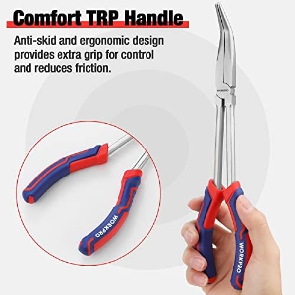 WORKPRO 3PC Long Reach Pliers Set, 11 Inch Extra Long Needle Nose Pliers Set - Image 5