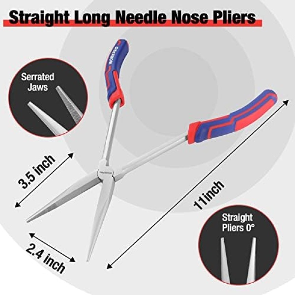 WORKPRO 3PC Long Reach Pliers Set, 11 Inch Extra Long Needle Nose Pliers Set - Image 2
