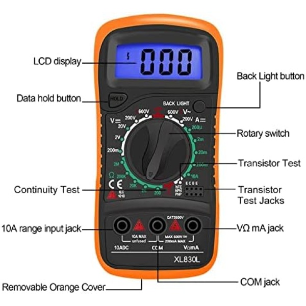 Digital Multimeter Voltmeter Battery Voltage Multi Tester AC DC Volt OHM Amp - Image 7