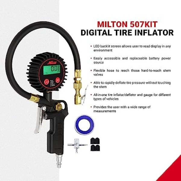 Milton 507KIT Digital Tire Inflator Car Accessories w/Accurate Air Tire Pressure - Image 6