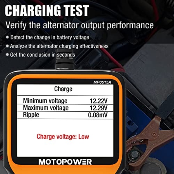 MOTOPOWER MP0515A 12V Car Battery Tester Automotive 100-2000 CCA Battery Load - Image 5