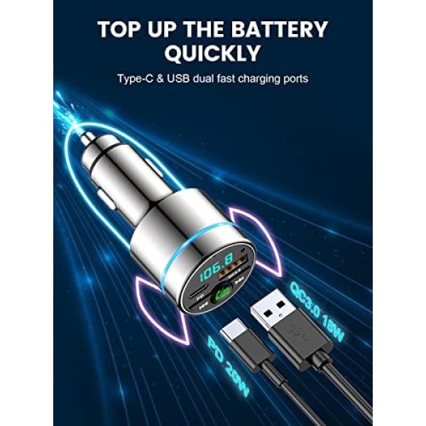 FM Transmitter for Car Bluetooth 5.3, FOCBYE Bluetooth Car Kit [All-Metal] - Image 2