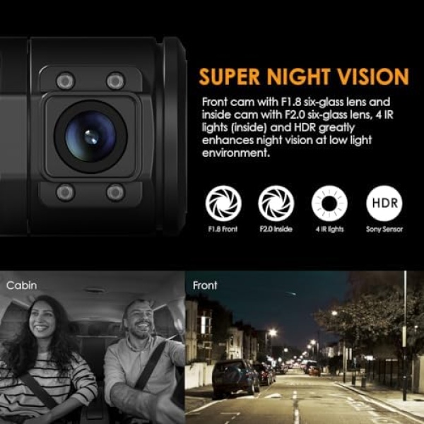 VANTRUE N2 Pro 2.5K Front and Inside Dash Camera for Uber, 1440P - Image 3