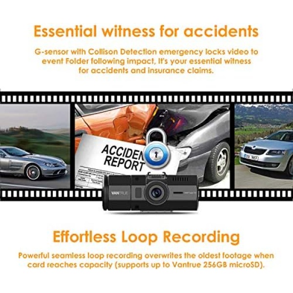 VANTRUE N2 Pro 2.5K Front and Inside Dash Camera for Uber, 1440P - Image 5