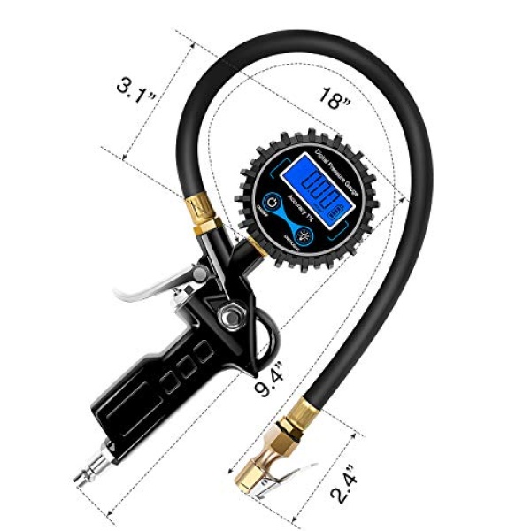 Nilight 50026R Digital Tire Inflator Pressure Gauge,250 PSI Air Chuck - Image 7