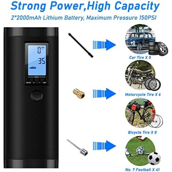 VEEAPE Air Compressor Portable Tire Inflator, 150PSI Electric Air Pump - Image 2