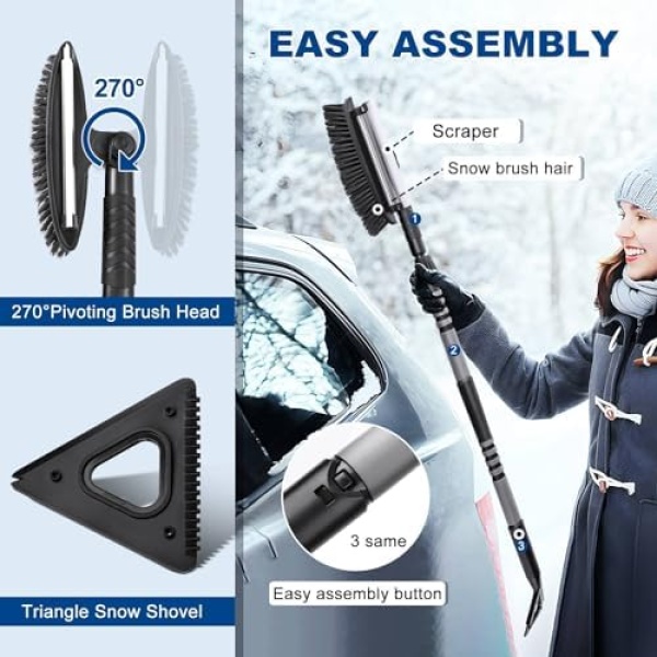 Epltion 72" Extendable Snow Removal for Car, 3 in 1 Ice Scrapers and Snow Brush - Image 7