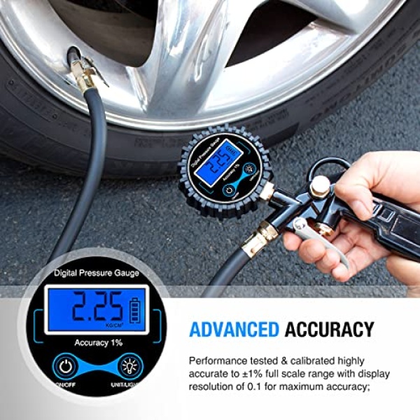 Nilight 50026R Digital Tire Inflator Pressure Gauge,250 PSI Air Chuck - Image 2