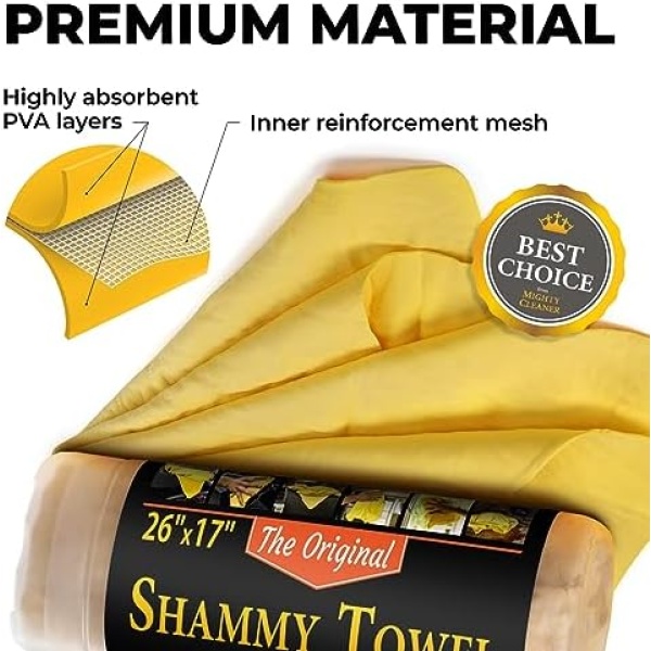Premium Shammy Cloth for Car Drying - (26”x17”) - Super Absorbent Reusable - Image 6