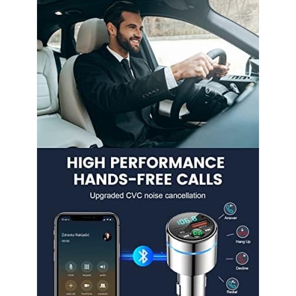 FM Transmitter for Car Bluetooth 5.3, FOCBYE Bluetooth Car Kit [All-Metal] - Image 4