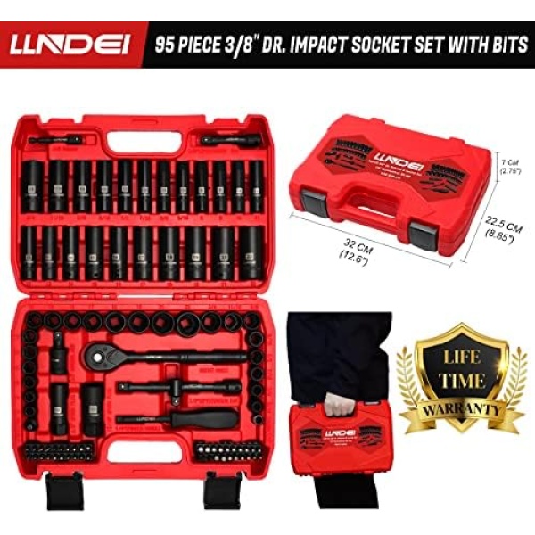 LLNDEI 3/8”Drive Impact Socket Set,Standard SAE(5/16 to 3/4-Inch) Metric - Image 3