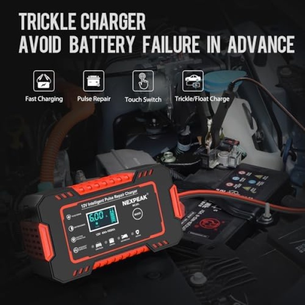 Car Battery Charger, 12V 6A Smart Battery Trickle Charger Automotive 12V Battery - Image 3