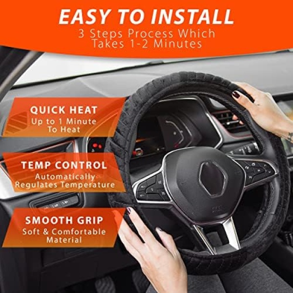 Zone Tech Car Steering Wheel 12V Heated Cover - Classic Black Premium Quality - Image 5