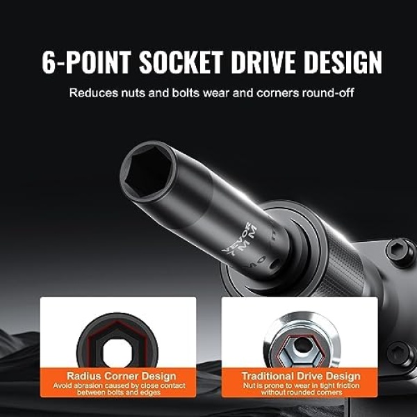 VEVOR 1/2" Drive Impact Socket Set, 65 Piece SAE 3/8" to 1-1/4" and Metric - Image 4