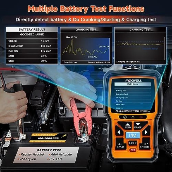 FOXWELL Upgrade NT301 Plus OBD2 Scanner Battery Tester 12V, 4 IN1 OBD Scanner - Image 5