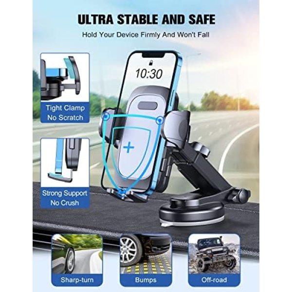 Car Phone Holder, [Strong Suction] WOCBUY Phone Holder Car for Dashboard - Image 3