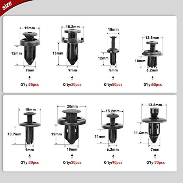 Nilight - CL-86 635Pcs Car Push Retainer Clips-16 Most Popular Sizes Nylon - Image 3