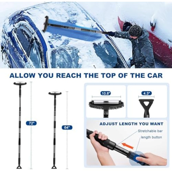 Epltion 72" Extendable Snow Removal for Car, 3 in 1 Ice Scrapers and Snow Brush - Image 3