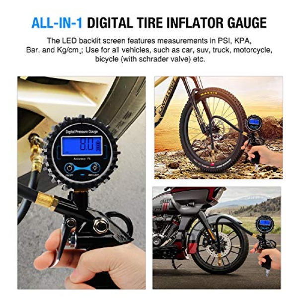Nilight 50026R Digital Tire Inflator Pressure Gauge,250 PSI Air Chuck - Image 6