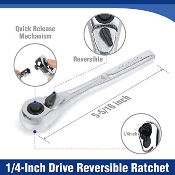 WORKPRO 70-Piece 1/4" Drive Socket Set with Quick-Release Ratchet - Image 4