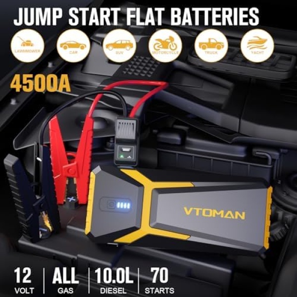 VTOMAN V10 Pro Jump Starter, 4500A Portable Car Starter - Image 2