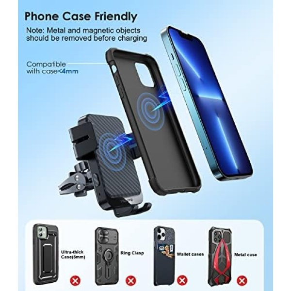Wireless Car Charger, MOKPR 15W Fast Charging Auto-Clamping Car Phone Holder - Image 5