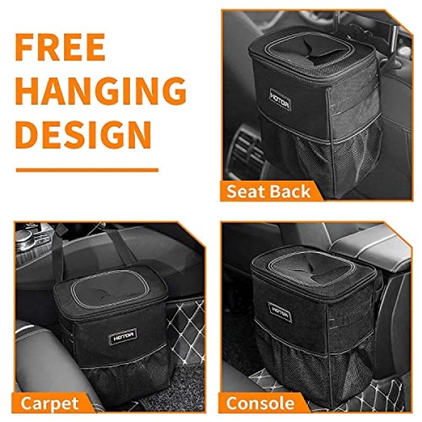 HOTOR Car Trash Can 2 Gallon with Lid and Storage Pockets, 100% Leak-Proof Car - Image 4