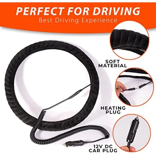 Zone Tech Car Steering Wheel 12V Heated Cover - Classic Black Premium Quality - Image 4