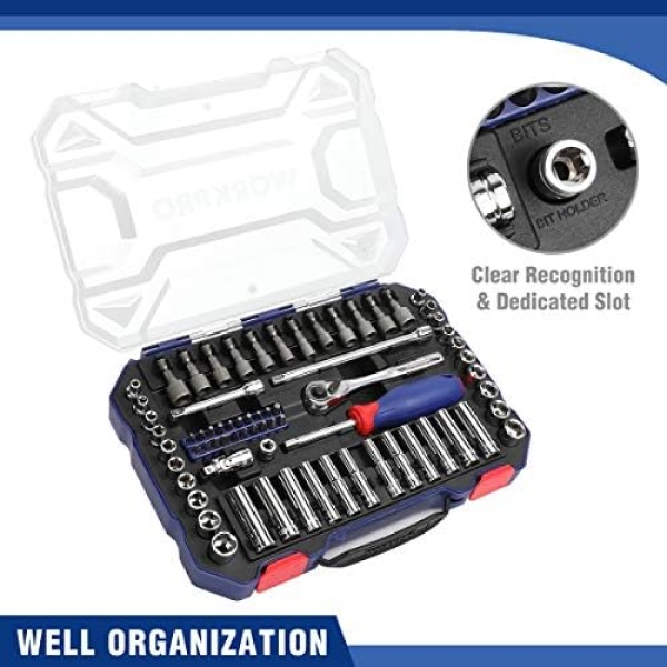 WORKPRO 70-Piece 1/4" Drive Socket Set with Quick-Release Ratchet - Image 8