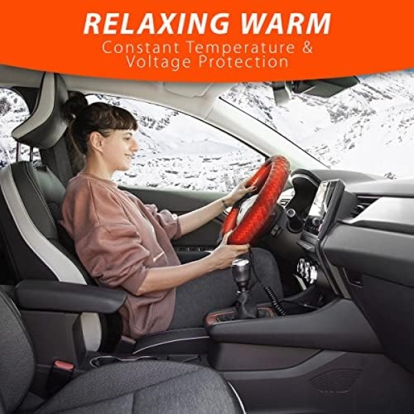 Zone Tech Car Steering Wheel 12V Heated Cover - Classic Black Premium Quality - Image 6