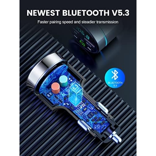 FM Transmitter for Car Bluetooth 5.3, FOCBYE Bluetooth Car Kit [All-Metal] - Image 6