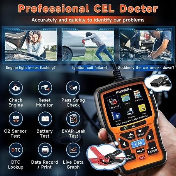 FOXWELL Upgrade NT301 Plus OBD2 Scanner Battery Tester 12V, 4 IN1 OBD Scanner - Image 3