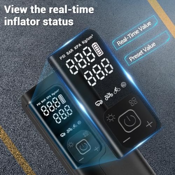 Tire Inflator, 2-in-1 Portable Air Compressor 2X Faster Inflation Cordless Tire - Image 6
